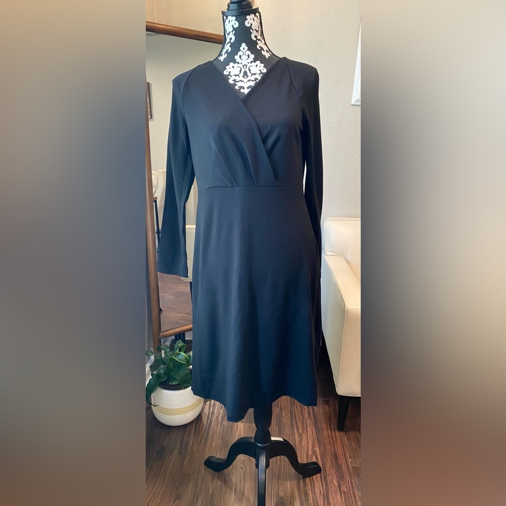 NWT, Talbots, black long sleeve, wrap dress, LBD, size 12